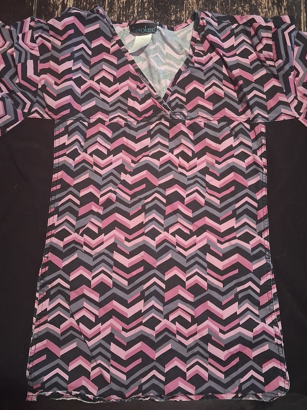 Cherokee Pink, Gray & Black Chevron V-Neck Scrub Top